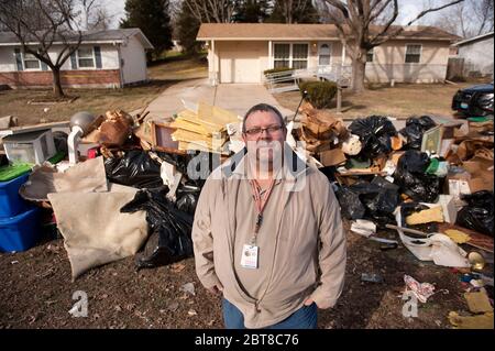 Nettoyage des crues de la rivière Meramec à Arnold, Missouri, États-Unis Banque D'Images