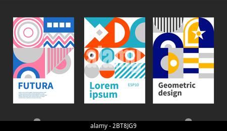 Modèle pour brochure, prospectus, brochure ou poster de style Bauhaus. Ensemble de fonds modernes abstraits géométriques pour couvrir le rapport annuel, le livre, la carte de visite Illustration de Vecteur