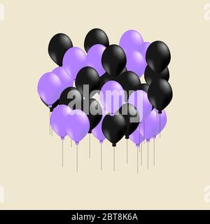 Des ballons réalistes survolent. Carte d'invitation pour anniversaire, mariage, anniversaire Illustration de Vecteur