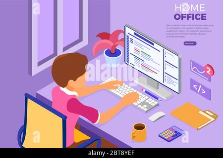 Programmeur travaillant au bureau à domicile Illustration de Vecteur