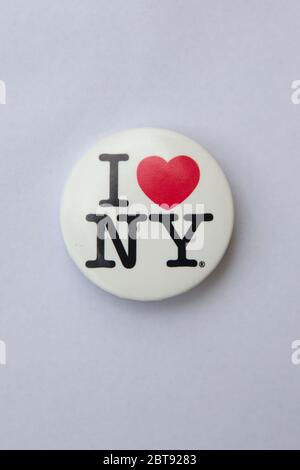 J'adore le logo NY sur un badge Banque D'Images