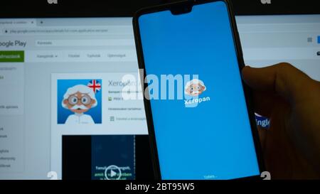 Gyor Hongrie 05 21 2020: Une application d'apprentissage de la langue appelée xeropas en usage. Banque D'Images