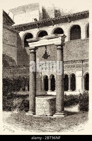 Sixième siècle bien dans le cloître de la Basilique Saint Jean Latran, Rome. Italie, Europe. Voyage à Rome par Francis Wey 19e siècle Banque D'Images