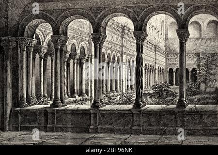 Cloître dans la basilique Saint-Jean-Latran, Rome. Italie, Europe. Voyage à Rome par Francis Wey 19e siècle Banque D'Images