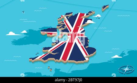 Carte du Royaume-Uni avec drapeau de l'Union Jack Illustration de Vecteur