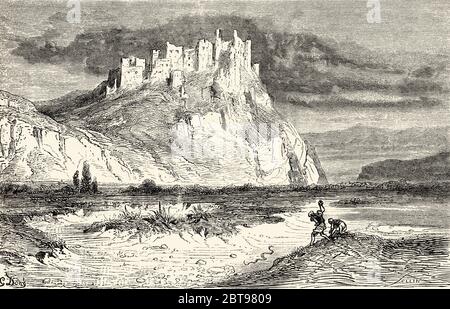 Ruines et château de Chinchilla. Chinchilla de Monte Aragon, province d'Albacete. Castilla la Mancha. Espagne, Europe. Illustration gravée du XIXe siècle, El Mundo en la Mano 1878 Banque D'Images