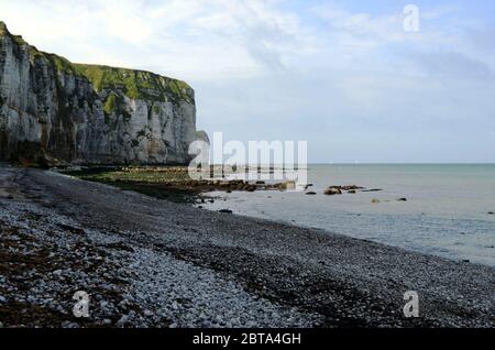 Plage de galets sur la côte d'Yport en Normandie Banque D'Images