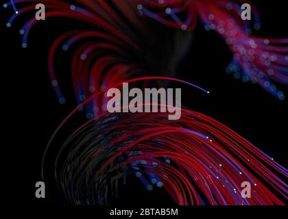 Technologie de données abstrait illustration futuriste. Lignes rouges et bleues sur fond sombre. Rendu 3D Banque D'Images