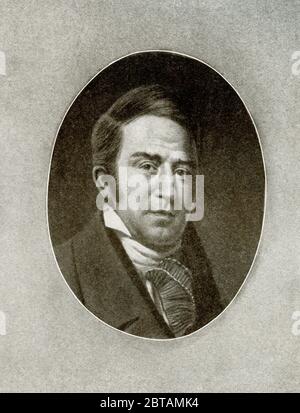 William Clark (1770-1838) était un explorateur américain, un soldat, un agent indien et un gouverneur territorial. Originaire de Virginie, il a grandi dans le Kentucky préétatique avant de s'installer plus tard dans ce qui est devenu l'État du Missouri. Clark était un plantoir et un slaveholder. Le capitaine Meriwether Lewis (1774 – 1809) était un explorateur américain, un soldat, un homme politique et un administrateur public, plus connu pour son rôle de chef de l'expédition Lewis et Clark, également connu sous le nom de corps de la découverte, avec William Clark. Banque D'Images