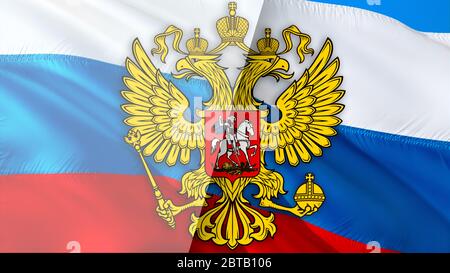 Drapeau russe. Drapeau russe avec emblème d'aigle agitant dans le vent. Arrière-plan réaliste du drapeau russe. Russie drapeau boucle gros plan Full HD . Russie Kremlin Banque D'Images