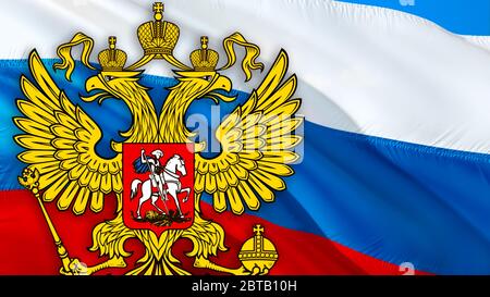 Drapeau russe. Drapeau russe avec emblème d'aigle agitant dans le vent. Arrière-plan réaliste du drapeau russe. Russie drapeau boucle gros plan Full HD . Russie Kremlin Banque D'Images