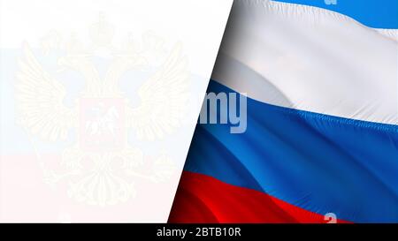 Drapeau russe. Drapeau russe avec emblème d'aigle agitant dans le vent. Arrière-plan réaliste du drapeau russe. Russie drapeau boucle gros plan Full HD . Russie Kremlin Banque D'Images
