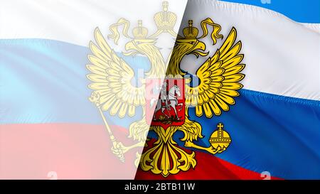 Drapeau russe. Drapeau russe avec emblème d'aigle agitant dans le vent. Arrière-plan réaliste du drapeau russe. Russie drapeau boucle gros plan Full HD . Russie Kremlin Banque D'Images