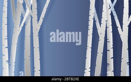 Illustration papier art et artisanat de la saison hivernale Joyeux Noël. Christmastime avec neige pleine lune, paysage forêt blanche de neige sur bleu nuit bac Illustration de Vecteur