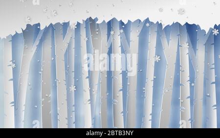 Illustration du paysage forestier avec des flocons de neige.neige et hiver saison forêt silhouette fond .coupe de papier créative et style artisanal pour Merr Illustration de Vecteur