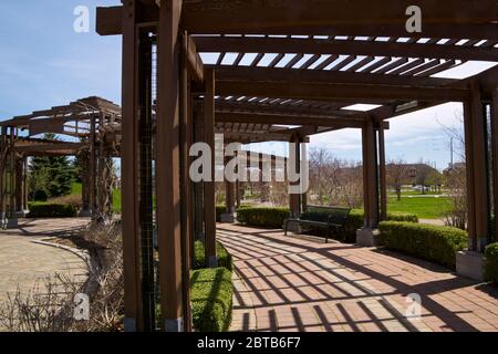 La voûte en bois faite de poutres - pergola dans la terrasse du parc public à Richmond Hill, Ontario, Canad Banque D'Images