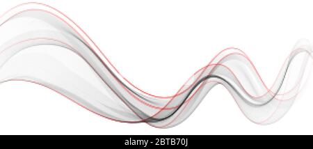 Arrière-plan vectoriel abstrait, lignes ondulées grises et rouges onde de mouvement Illustration de Vecteur