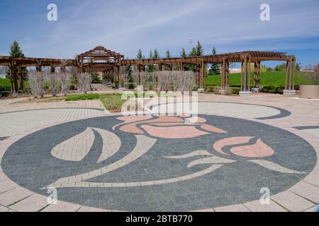 La voûte en bois faite de poutres - pergola dans la terrasse du parc public à Richmond Hill, Ontario, Canad Banque D'Images