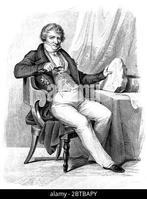 1830 c, FRANCE : l'anatomiste et paléontologue français Baron GEORGES CUVIER ( 1769 - 1832 ), tenant un poisson fossile . Portrait gravé par Giraud , 1845 ca. - ZOOLOGISTE - ZOOLOGO - ZOOLOGIA - FOSSILIAIRE - FOSSIOLI - ZOOLOGIE - BIOLOGIA - BIOLOGIE - BIOLOGO - BIOLOGISTE - PALEONTOLOGO - PALEONTOLOGIA - ANATOMIE - ANATHOMY - ANATOMISTE - ANATOMISTA - HISTOIRE - FOTO STORICA STORICHE - SCIENTIFIQUE - PORTRAIT - DRITOTORO - MÉDECIN - DRITTO - DRITOTORO - DRITOTORO - MEDICINA - médecine - SCIENZA - SCIENCE - DOTTORE - MEDICIAN - illustrazione - illustration - gravure - incisione - collet -- Archivio GBB Banque D'Images