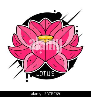 Silhouette noire Contour Lotus nelumbo , isolé sur blanc. Illustration de tatouage vectoriel Illustration de Vecteur