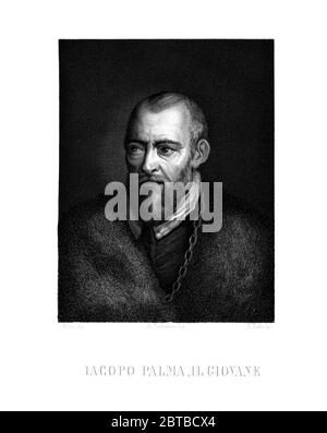 1600 CA , ITALIE : le célèbre peintre italien de la Renaissance JACOPO PALMA il Giovane ( 1544 - 1628 ). Portrait gravé par E. Salvi de A. Becheroni, après l'autoportrait original de Palma il Giovane à Galleria degli Uffizi , Firenze . Son oncle était le célèbre peintre Jacopo Palma il Vecchio ( 1480 CA – 1528 ) né Jacomo Nigretti de Lavalle . - Giacomo Palma le Jeune - IACOPO - The Elder - PORTRAIT - RITRATTO - ARTE - ARTS VISUELS - ARTI VISIVE - PITTORE - gravure - incisione - illustration - illustrateur - RINASCIMENTO - barbe - barba - AUTORITRATTO --- ARCHIVIO GBB Banque D'Images