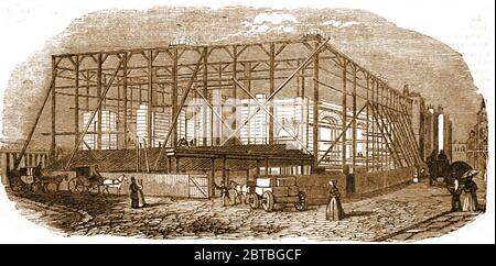 La Royal Exchange Londres, Angleterre, en construction en 1842. Le premier The Royal Exchange a été fondé comme un lieu d'assemblage pour les marchands par terre riche mercer, Sir Thomas Gresham il a été ouvert par la reine Elizabeth I en 1571 et brûlé dans le grand feu de Londres 1666.UN nouveau bâtiment a ouvert 3 ans plus tard brûlé en 1669. Celle de cette illustration a été conçue par William Tite et ouverte par la reine Victoria en 1844. Le travail interne d'Edward I'Anson a fait usage du béton et a été un premier exemple de son utilisation dans l'architecture. Banque D'Images