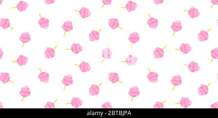 Couverture en coton à motif de bonbons, style dessin animé, sur fond blanc. Candyfloss vecteur résumé conception arrière-plan. Ambiance estivale douce et lumineuse. Affiche couleur douce. Toile de fond rose colorée et géométrique sans couture. Illustration de Vecteur