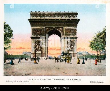 Arc de Triomphe de l'étoile, Paris 1900 photo en couleur du célèbre mémorial français des guerres révolutionnaires et napoléoniennes, commencé par Bonaparte en 1806 et terminé en 1836 Banque D'Images