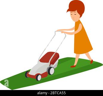 Fille coupant la pelouse , illustration, vecteur sur fond blanc Illustration de Vecteur