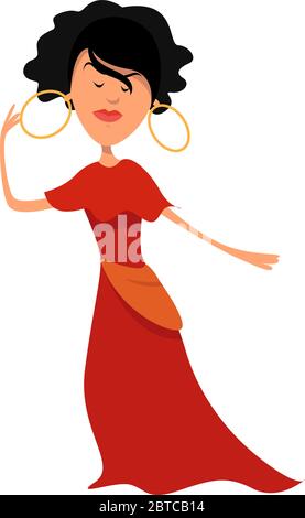 Gypsy en robe rouge , illustration, vecteur sur fond blanc Illustration de Vecteur