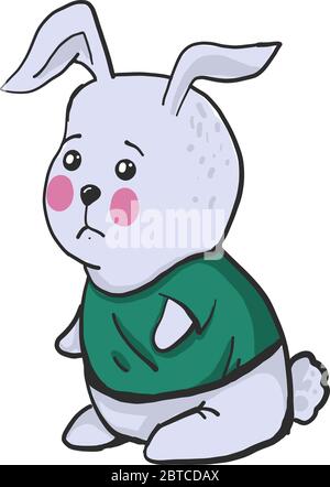 Triste lapin en chemise verte , illustration, vecteur sur fond blanc Illustration de Vecteur