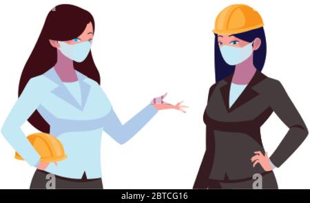 femmes industrielles travailleurs avec masques de visage dessin vectoriel Illustration de Vecteur