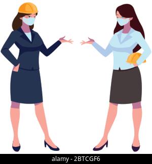 femmes industrielles travailleurs avec masques de visage dessin vectoriel Illustration de Vecteur