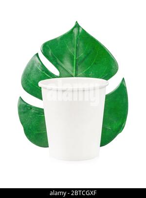 Coupe en papier artisanale écologique feuille de monstère isolée sur fond blanc, Enregistrer le chemin de coupure. Concept de recyclage. Thème zéro gaspillage Banque D'Images