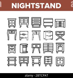 Table de nuit mobilier Collection Icons Set Vector Illustration de Vecteur