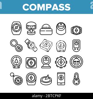 Compas icônes d'équipement de navigation définir le vecteur Illustration de Vecteur