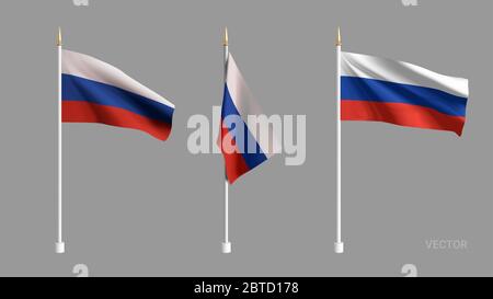 Définir le drapeau de Russie réaliste du vecteur. Textile drapeau de tissage 3D. Modèle pour produits, bannières, dépliants, certificats et cartes postales. Illustration Illustration de Vecteur