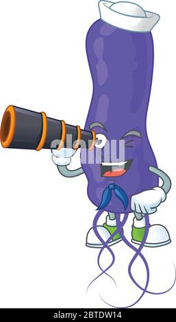 Dessin animé de spirila bleue en caractère Sailor utilisant un binoculaire Illustration de Vecteur