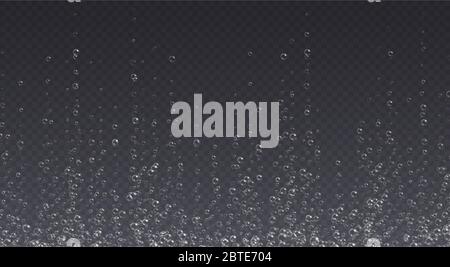 Bulles sous-marines, boisson gazeuse au soda ou au champagne, eau gazeuse isolée sur fond sombre. Illustration de Vecteur