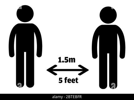 Pictogramme de distance sociale. Maintenez 1.5 mètres ou 5 pieds de toute personne que vous ne vivez pas avec l'illustration vectorielle. Illustration de Vecteur