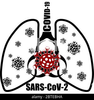 Icône des poumons covid 19 signe poumons avec l'icône du virus COVID-19 SRAS-COV-2 coronavirus Banque D'Images