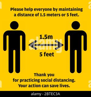Pictogramme de distance sociale. Maintenez 1.5 mètres ou 5 pieds de toute personne que vous ne vivez pas avec l'illustration vectorielle. Illustration de Vecteur