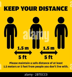 Pictogramme de distance sociale. Maintenez 1.5 mètres ou 5 pieds de toute personne que vous ne vivez pas avec l'illustration vectorielle. Illustration de Vecteur