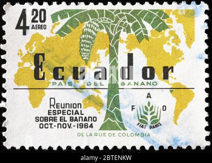 Célébration de la production de bananes sur timbre-poste équatorien Banque D'Images