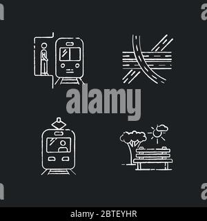 Les icônes blanches de la craie du transport urbain sont placées sur fond noir Illustration de Vecteur