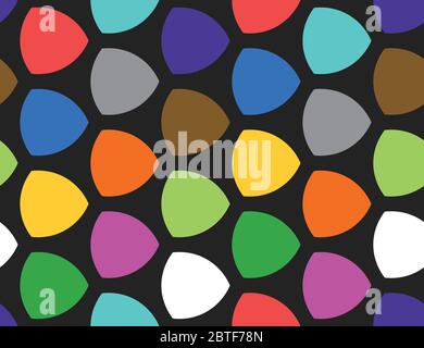 Motif géométrique, texture ou vecteur d'arrière-plan sans couture en rouge, bleu, jaune, vert, gris, orange, violet, violet et blanc sur fond noir Illustration de Vecteur