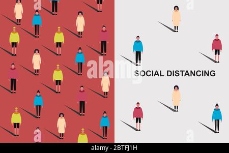 Illustration vectorielle de la distance de sécurité entre les personnes Illustration de Vecteur