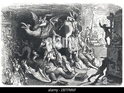 Don Quichotte rêve. Illustration au chapitre 1 par Gustave Dore Banque D'Images