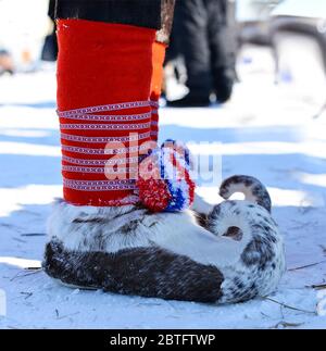 Chaussures chaudes unta Esquimostiefel ou Inuitstiefel. Chaussures des peuples du Nord Banque D'Images