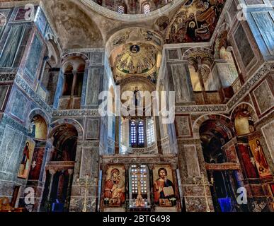 Bel intérieur peintures et mosaïques de la patrimoine de l'UNESCO monastère d'Osios Loukas, Grèce Banque D'Images